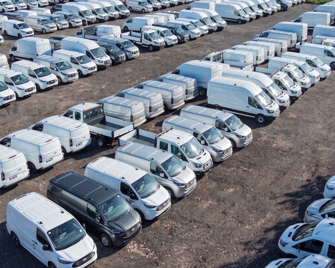 Rows of fleet vans parked at MDM's secure Leicestershire compound